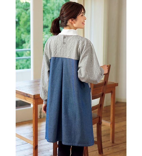 「【２枚組】オシャレな編み柄切替かっぽう（パジャマ・ルームウェア）」｜詳細画像