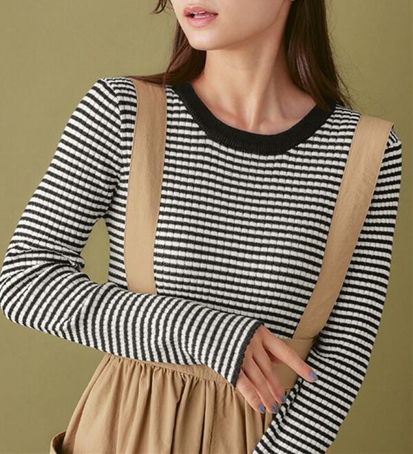 Viola e Viola（ヴィオラ エ ヴィオラ）の「【静電気防止】綿１００％ちくちくしないボーダーリブニット（ニット・セーター）」｜ブラック