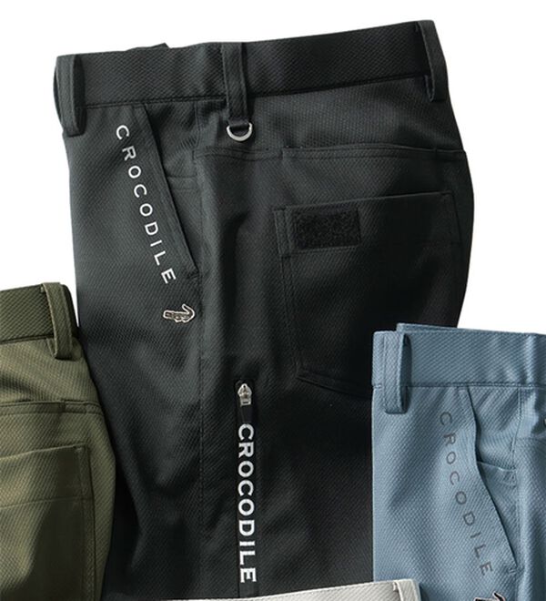 「＜クロコダイル＞接触冷感ドビー３Ｄアクティブパンツ（メンズスラックス）」｜ブラック