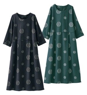 BELLUNA（ベルーナ）の「【２枚組】綿１００％素材切替デザインドットワンピース（チュニック）」｜2枚組