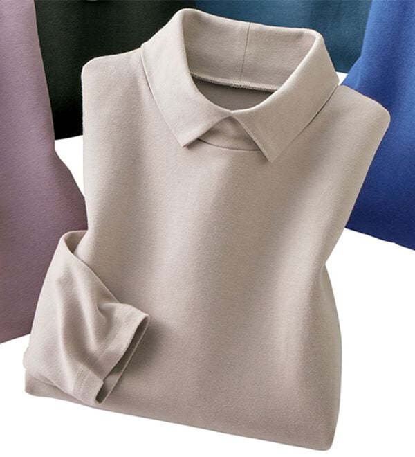 ルフラン（ルフラン）の「柔らかコットン衿付プルオーバー（カットソー）」｜ライトグレー