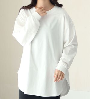 A HAPPY MARILYN（アハッピーマリリン）の「【大きいサイズ】【Ｌ～８Ｌ】綿１００％裾魅せラウンドヘムＴシャツ（Tシャツ）」｜オフ