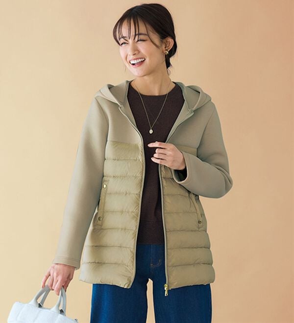 BELLUNA（ベルーナ）の「【ＦｕｗａｉｒＬｉｇｈｔ】異素材切替軽量ダウンジャケット（ダウンコート・ジャケット・ベスト）」｜グレージュ