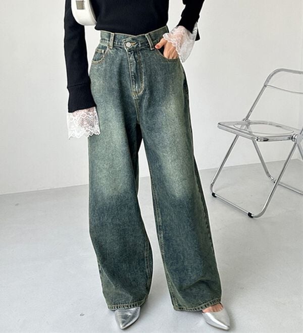 GeeRA（ジーラ）の「美脚見え！２ボタンウエストワイドデニムパンツ（フルレングスパンツ）」｜詳細画像