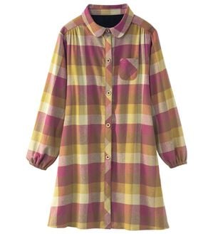 「裏フリースほっこりかっぽうチュニック（チュニック）」｜パープルブロックチェック