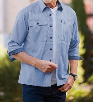 「＜Ｕ．Ｐレノマ＞大人の涼感７分袖シャツジャケット（メンズジャケット）」｜ネイビー系