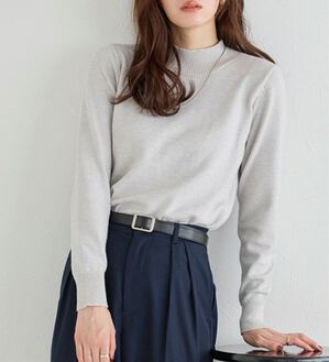 Pierrot（ピエロ）の「【Ｍ～３Ｌ】プレミアムカシミヤタッチハイネックニット（ニット・セーター）」｜ライトグレー