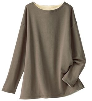 BELLUNA（ベルーナ）の「裏フリース配色プルオーバー（カットソー）」｜モカ