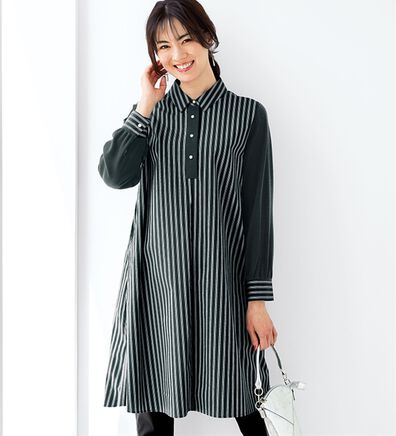 BELLUNA（ベルーナ）の「細見えストライプ切替チュニックワンピース（チュニックワンピース）」