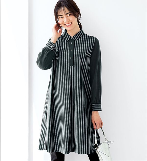 BELLUNA（ベルーナ）の「細見えストライプ切替チュニックワンピース（チュニックワンピース）」｜詳細画像