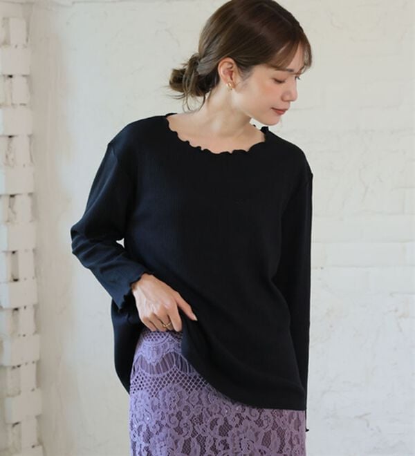 A HAPPY MARILYN（アハッピーマリリン）の「【Ｌ～６Ｌ】Ｒｉｎ こだわったのはシルエットと着心地 すっきり リブ カットソー トップス（カットソー）」｜詳細画像