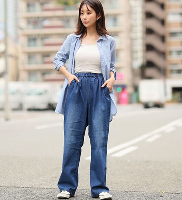 A HAPPY MARILYN（アハッピーマリリン）の「【Ｌ～８Ｌ】＜３丈から選べる＞ストレッチワイドデニム（ワイドパンツ・ガウチョ）」｜詳細画像