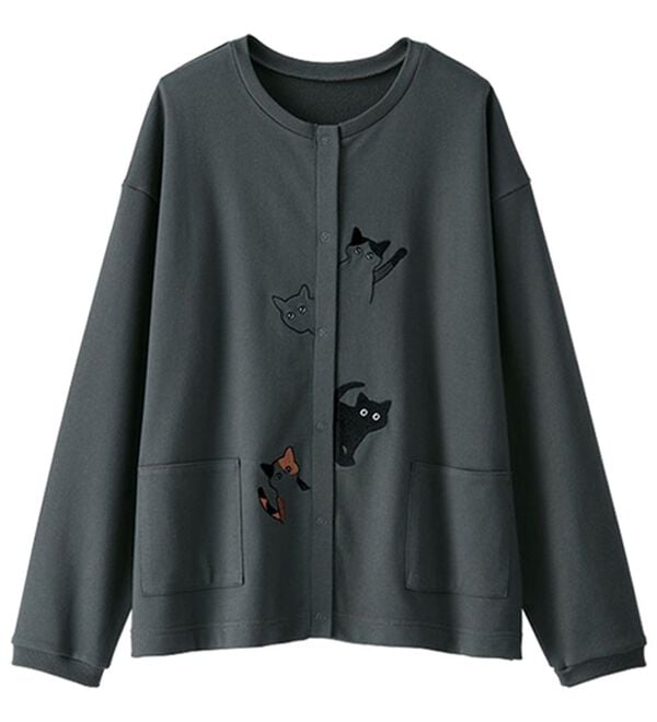 BELLUNA（ベルーナ）の「ネコ刺しゅうひょっこりカーディガン（その他カーディガン）」｜チャコール