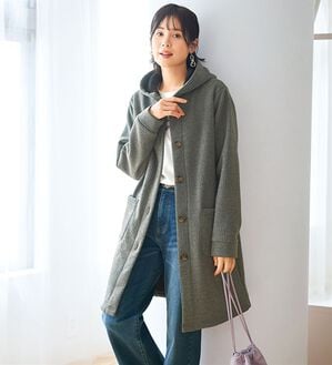 BELLUNA（ベルーナ）の「ボーダージャカード裏ボアカーディガン（ロングコート）」｜杢チャコール