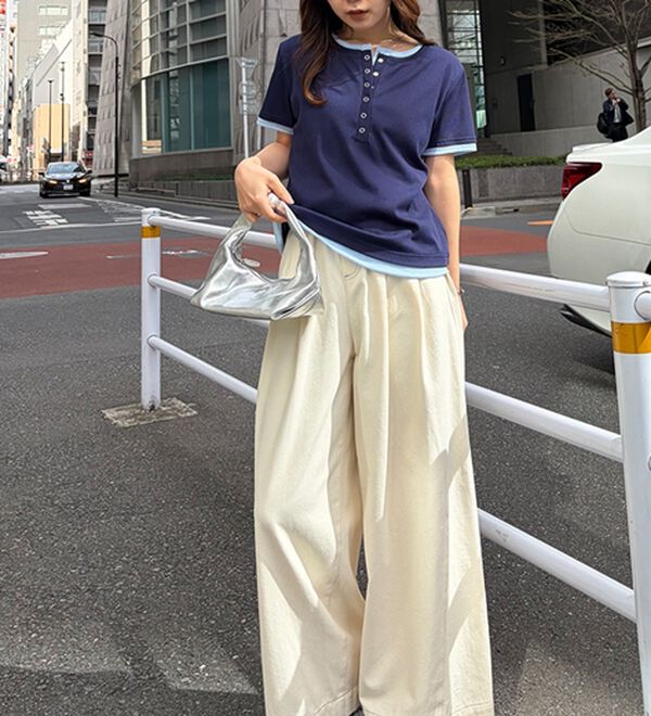 RANAN（ラナン）の「レイヤード風ヘンリーネックTシャツ（カットソー）」｜詳細画像