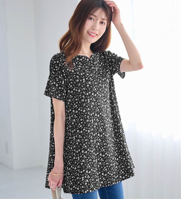 alotta（アロッタ）の「【接触冷感】さらっと快適！高見えフレアーロングチュニックＴシャツ（チュニック）」｜詳細画像