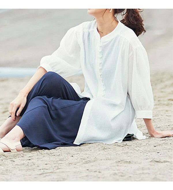 BELLUNA（ベルーナ）の「リサイクルコットンやわらか楊柳素材ブラウス（ブラウス）」｜詳細画像