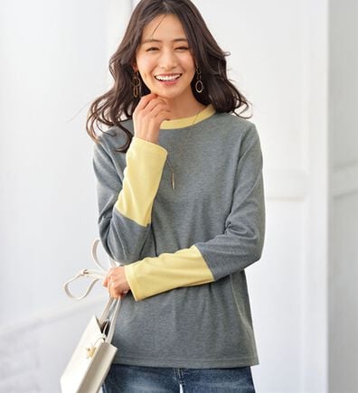 BELLUNA（ベルーナ）の「配色リブ素材クルーネックプルオーバー（カットソー）」