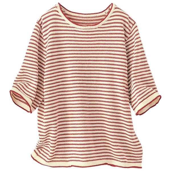 BELLUNA（ベルーナ）の「【小柄さん用】さらりと涼やかボーダーニットプルオーバー（ニット・セーター）」｜詳細画像