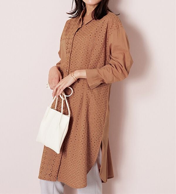 BELLUNA（ベルーナ）の「【Ｌａｇｒｉｌｕａ】ヴィンテージレース切替シアーロングシャツ（シャツワンピース）」｜詳細画像