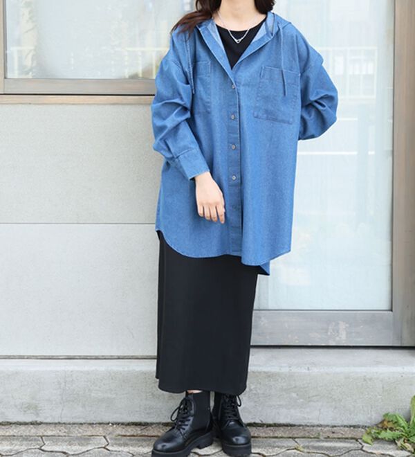 A HAPPY MARILYN（アハッピーマリリン）の「【大きいサイズ】【Ｌ～６Ｌ／選べる２丈】フードデザインシャツ（シャツ）」｜詳細画像