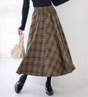 alotta（アロッタ）の「微起毛チェック切替スカート（ロングスカート）」｜ブラックチェック