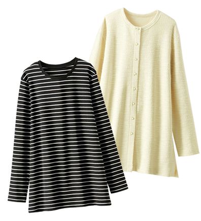 BELLUNA（ベルーナ）の「ツイード調カーデ&times;ボーダーアンサンブル（アンサンブル）」