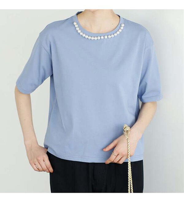 GeeRA（ジーラ）の「コットン天竺パール付デザイントップス（Tシャツ）」｜詳細画像