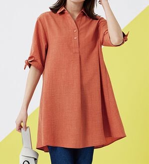 BELLUNA（ベルーナ）の「ヒンヤリ！麻調素材袖リボン使いシャツチュニック（チュニック）」｜コーラル