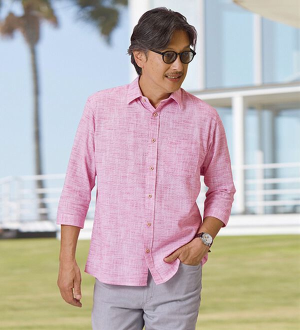 「＜コムルヴァン・オム＞綿１００％さらっと強撚７分袖シャツ（メンズシャツ）」｜詳細画像