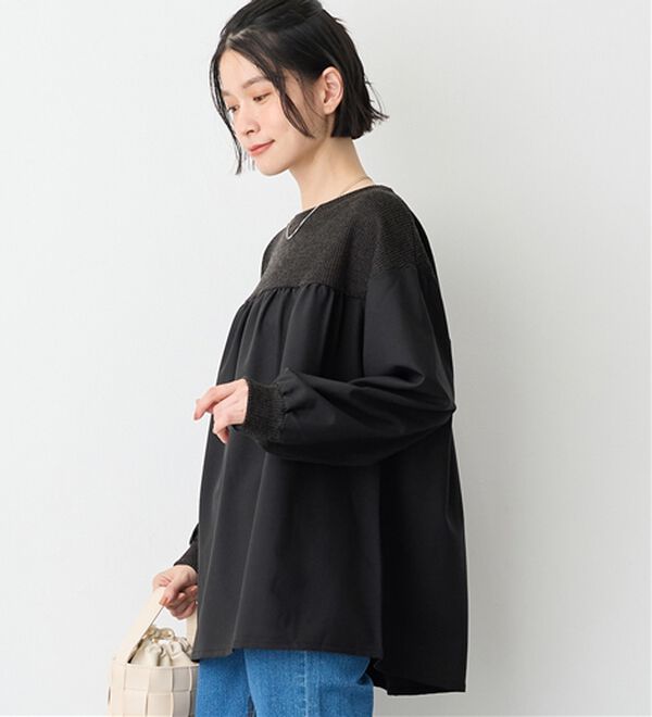 Viola e Viola（ヴィオラ エ ヴィオラ）の「アゼ編み風裏起毛　異素材切替プルオーバー（カットソー）」｜詳細画像