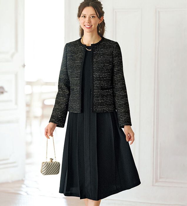 顔合わせ 母親 服装 50代 春 スーツ ワンピース セットアップ アンサンブル 長袖 ジャケット 着痩せ 体型カバー ロング フォーマルワンピース 60代 70代 40代