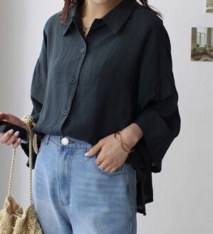 GeeRA（ジーラ）の「ワッシャーポプリンブラウス（ブラウス）」｜チャコールグレー