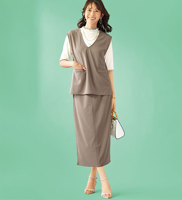 BELLUNA（ベルーナ）の「機能付ジョーゼット素材ベストセットアップ（セットアップ）」｜詳細画像