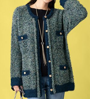 ルフラン（ルフラン）の「ツイード調ニットジャケット＜クラネア＞（その他ジャケット）」｜グリーン系