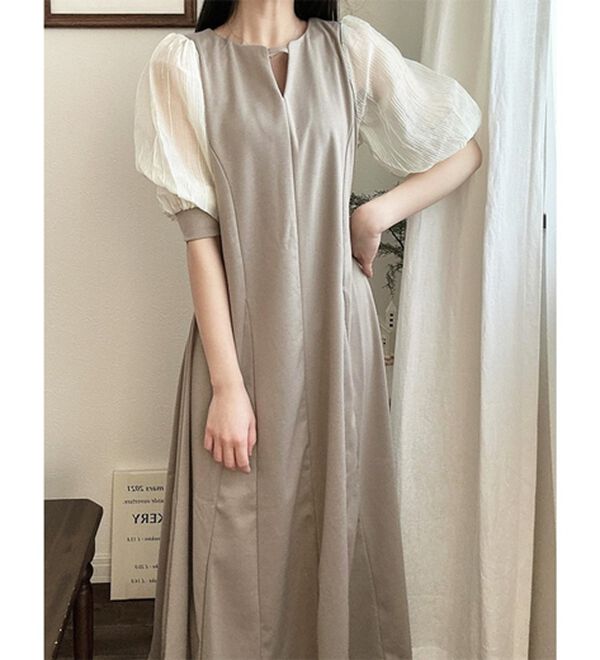 GeeRA（ジーラ）の「袖楊柳シアー美ラインワンピース（カットソーワンピース）」｜詳細画像