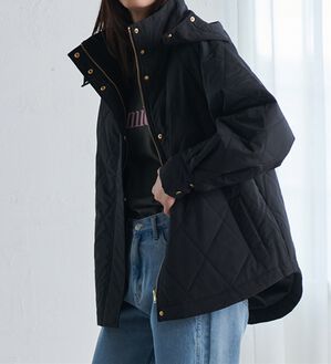 RANAN（ラナン）の「２ｗａｙボリューム袖ライトダウンキルティングアウター（ハーフコート）」｜ブラック