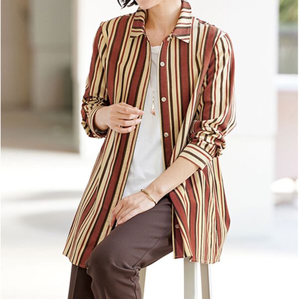 BELLUNA（ベルーナ）の「綿１００％柔らかコーデュロイプリントシャツチュニック（シャツ）」｜詳細画像