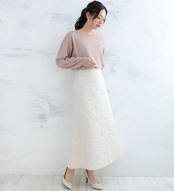 A HAPPY MARILYN（アハッピーマリリン）の「【Ｌ～６Ｌ】花柄キルトＡラインスカート（ロングスカート）」｜詳細画像