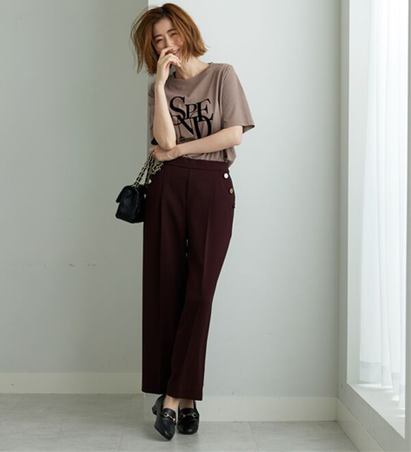 BELLUNA（ベルーナ）の「【ヨコストレッチ/UVカット/イージーケア】メランジストレッチ素材ワイドパンツ（ワイドパンツ・ガウチョ）」｜詳細画像