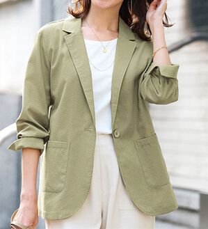 BELLUNA（ベルーナ）の「涼しげサッカー素材ウォッシャブルサマージャケット（その他ジャケット）」｜オリーブ