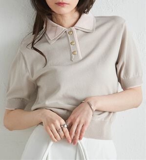 RANAN（ラナン）の「【６つの機能付】ひんやりダブルカラーポロニット（ニット・セーター）」｜グレージュ系