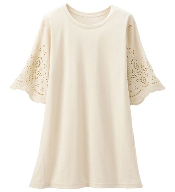 「【２色組】袖レースの体型カバーチュニック（チュニック）」｜詳細画像