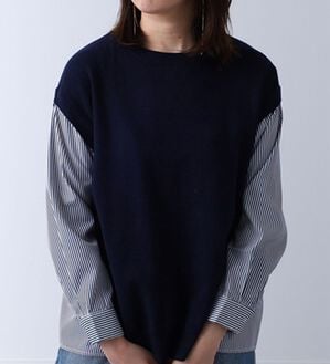 BELLUNA（ベルーナ）の「シャツレイヤード風ニットプルオーバー（ニット・セーター）」｜ネイビー系
