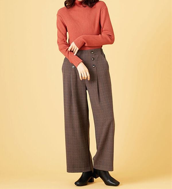 BELLUNA（ベルーナ）の「サマ見え（スーパーウォーム）ウール調ボタン使いワイドパンツ（ワイドパンツ・ガウチョ）」｜詳細画像