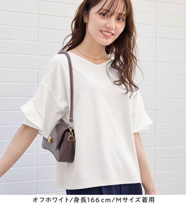 alotta（アロッタ）の「【４つの機能付】ひんやりフリル袖ブラウスＴシャツ（ブラウス）」｜詳細画像