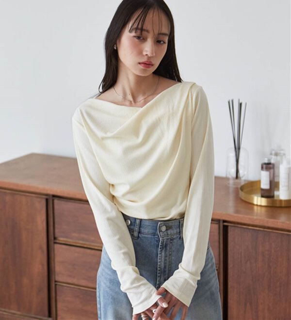 RANAN（ラナン）の「【新色追加】上品ドレープリブロングＴシャツ（カットソー）」｜詳細画像