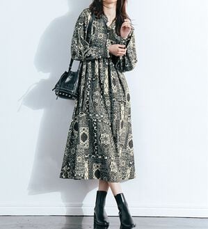 RANAN（ラナン）の「総柄プリントワンピ（プリントワンピース）」｜モノトーン