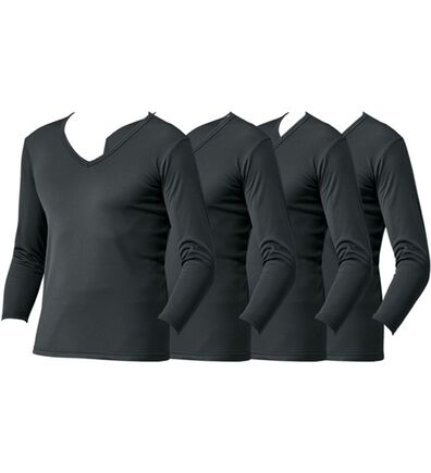 「【４枚組】抗菌防臭・マイクロファイバー裏起毛あったかインナー４枚組（シャツ）　長袖Ｖ首（メンズ肌着・インナーウェア）」