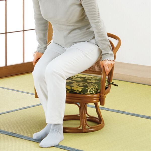 「コンパクト籐回転座椅子（座椅子）」｜詳細画像